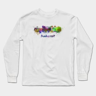 Bucharest skyline in watercolor Long Sleeve T-Shirt